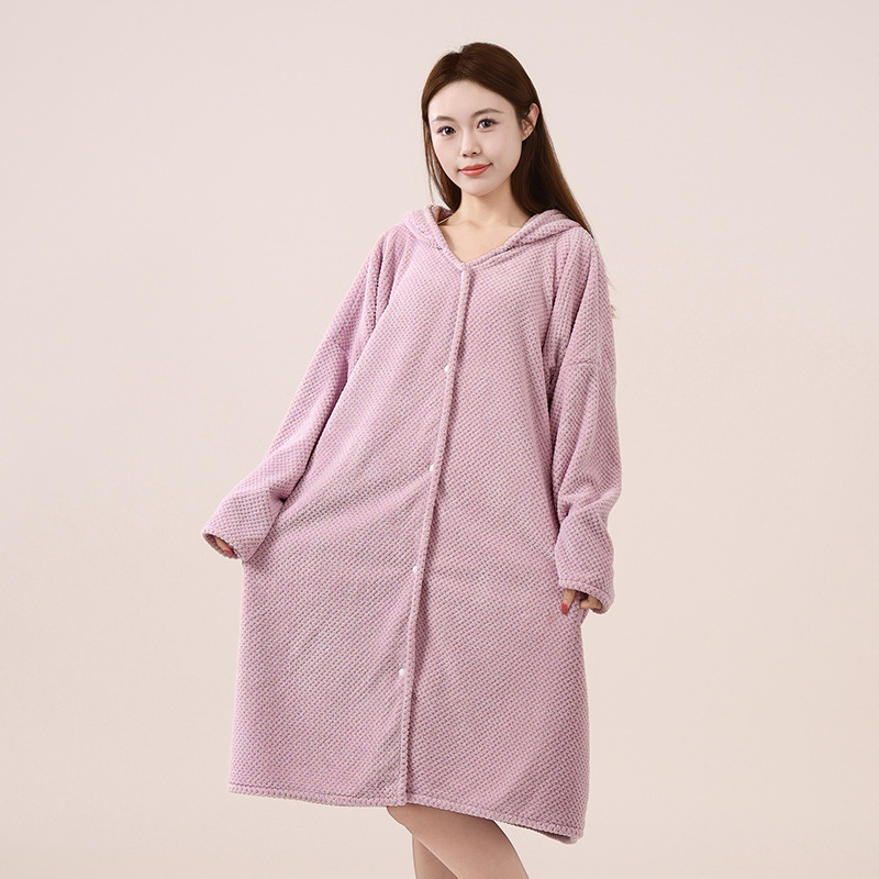 Halat de baie, lung cu glugă, unisex, de iarnă, din fleece coral, gros și absorbant (650 g, 80% poliester, mâneci lungi, adulți)