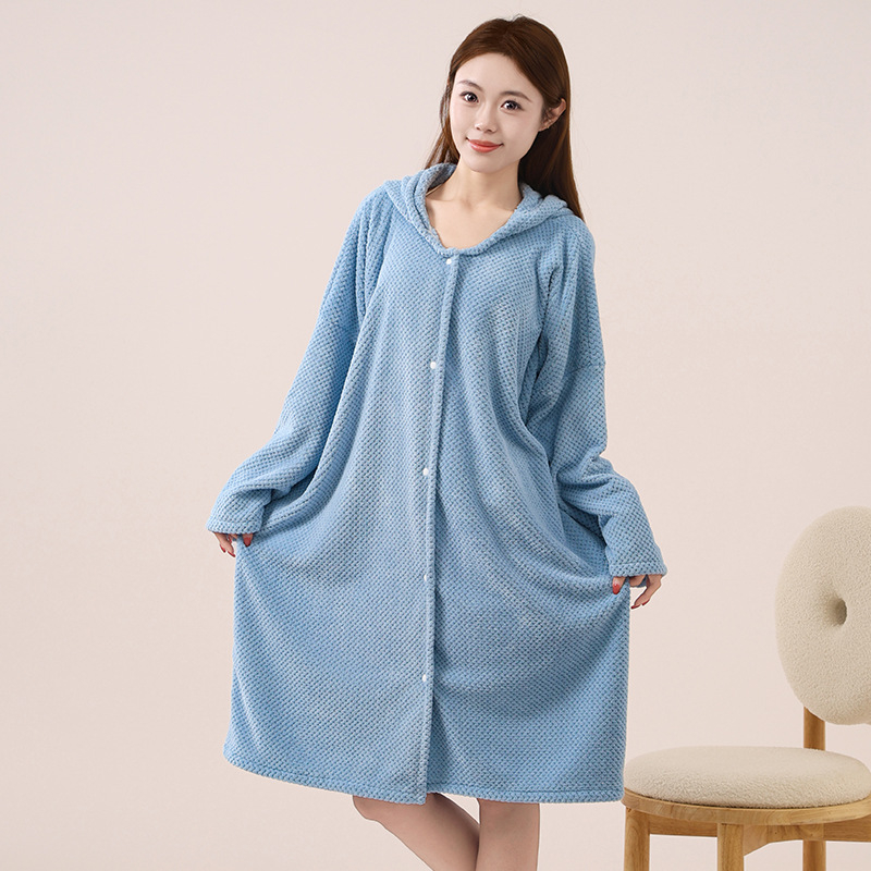 Halat de baie, lung cu glugă, unisex, de iarnă, din fleece coral, gros și absorbant (650 g, 80% poliester, mâneci lungi, adulți)