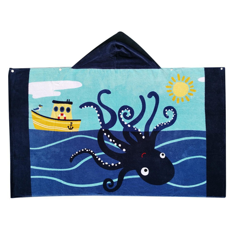 Laste kapuutsiga vannivööri ultra‑õhukeste kiududest; karikatuurid; kaal 200–300 g; 32 niiti; kohandatav; trükk ja veluurviimistlus