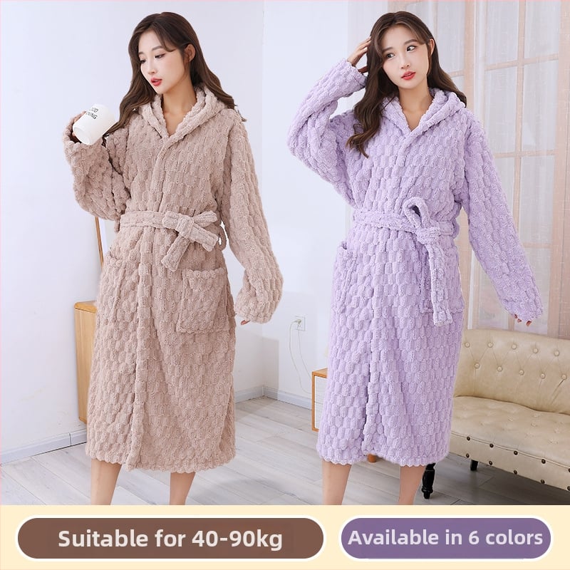 Halat de baie pentru femei, fleece coral, mâneci lungi, croială lejeră, gros, greutate 850 g