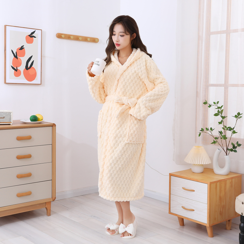 Halat de baie pentru femei, fleece coral, mâneci lungi, croială lejeră, gros, greutate 850 g