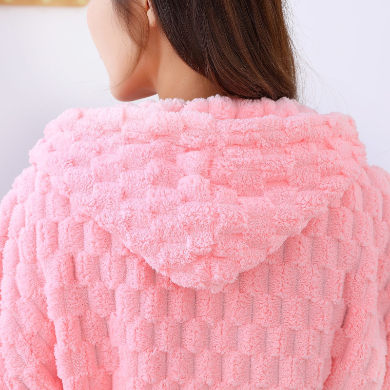 Halat de baie pentru femei, fleece coral, mâneci lungi, croială lejeră, gros, greutate 850 g