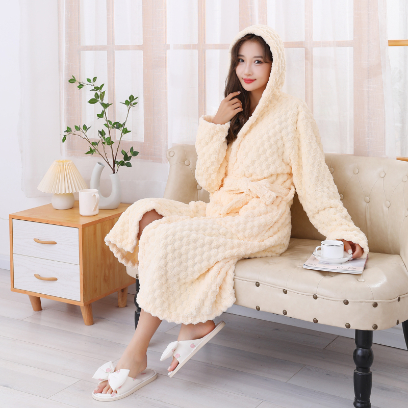 Halat de baie pentru femei, fleece coral, mâneci lungi, croială lejeră, gros, greutate 850 g