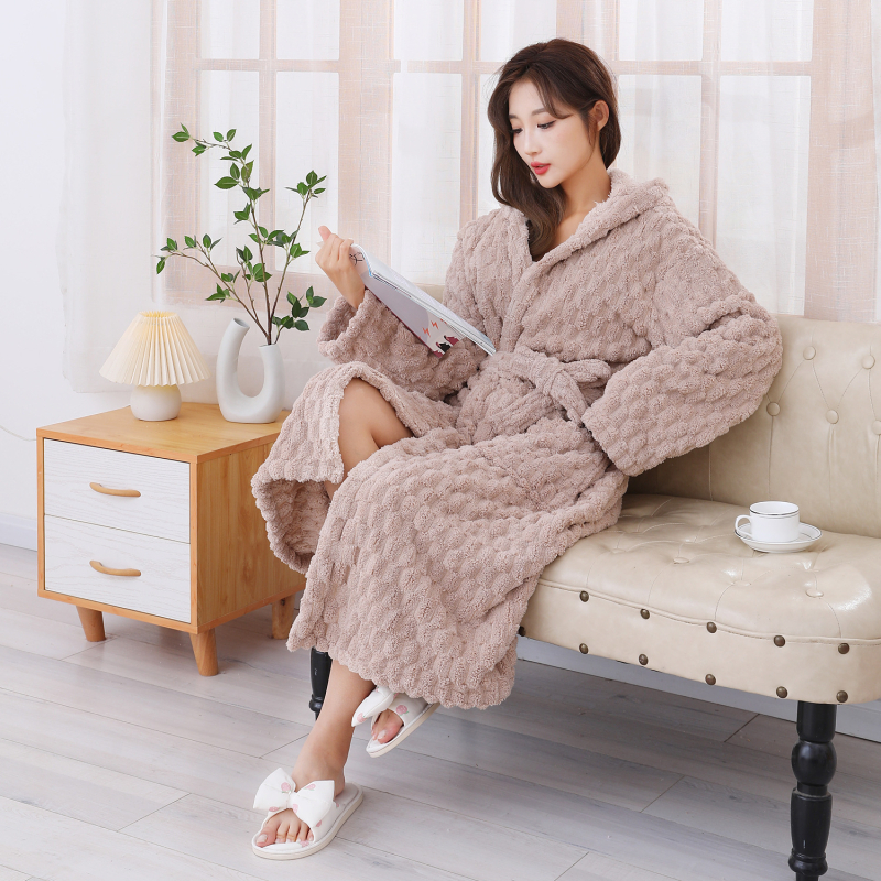 Halat de baie pentru femei, fleece coral, mâneci lungi, croială lejeră, gros, greutate 850 g