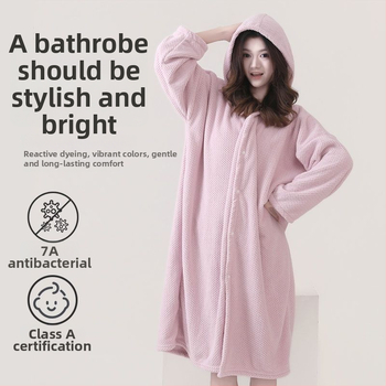 Halat de baie cu glugă, antibacterian, microfibră, absorbent, uscare rapidă, pentru femei.