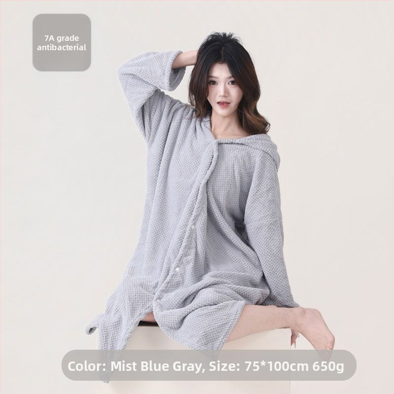 Halat de baie cu glugă, antibacterian, microfibră, absorbent, uscare rapidă, pentru femei.