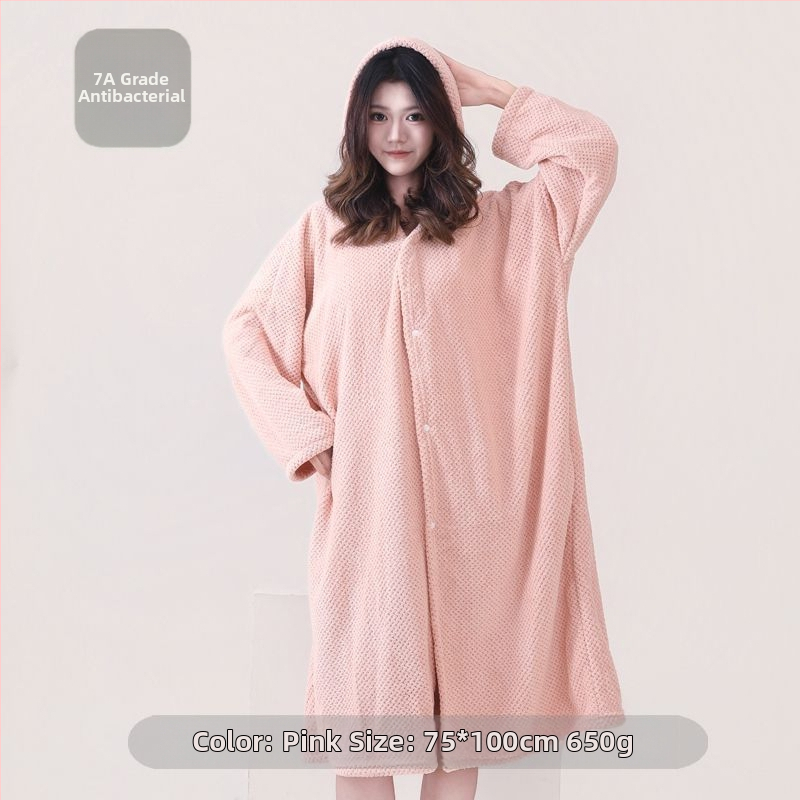 Halat de baie cu glugă, antibacterian, microfibră, absorbent, uscare rapidă, pentru femei.