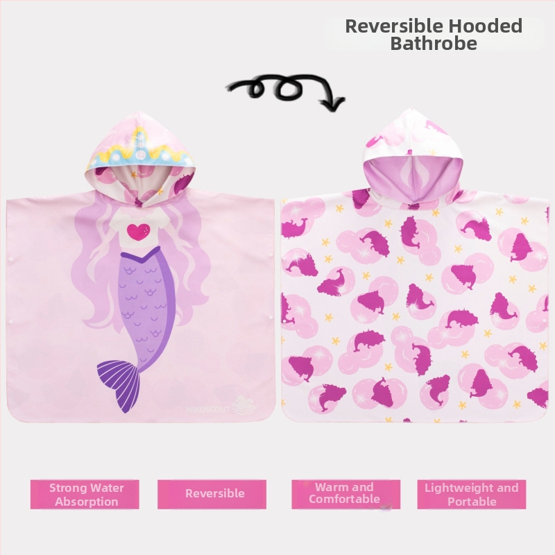 Nikoscout Nick Family Laste kiire kuivanud ujumisrätik-mantel, kaasaskantav kamps, kahepoolselt imav vannitoa haljas, 500 g või rohkem