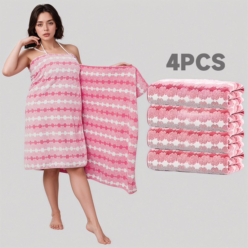 4-osaline vannitoarätikute komplekt Lantern Flower muster, materjal korallfliis, 150D kiud, lihtne kudumine, 200–300 g