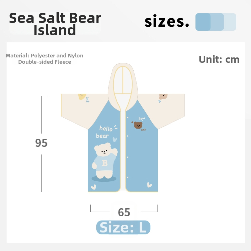 Laste kapuutsiga käterätik ujumiseks — vannitoa/plaažikäterätik lastele, nööpidega (300–400 g; materjal: muu; lõngad: muu; tootmisprotsess: muu; kategooria: vannitoa/plaažikäterätik)