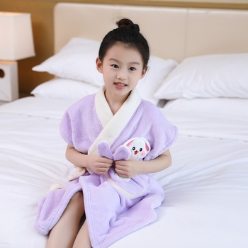 Prosop de baie cu glugă din coral fleece pentru copii — Wu xiu fang, 200–300 g, fir 150D, țesătură simplă