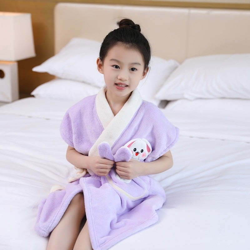 Prosop de baie cu glugă din coral fleece pentru copii — Wu xiu fang, 200–300 g, fir 150D, țesătură simplă