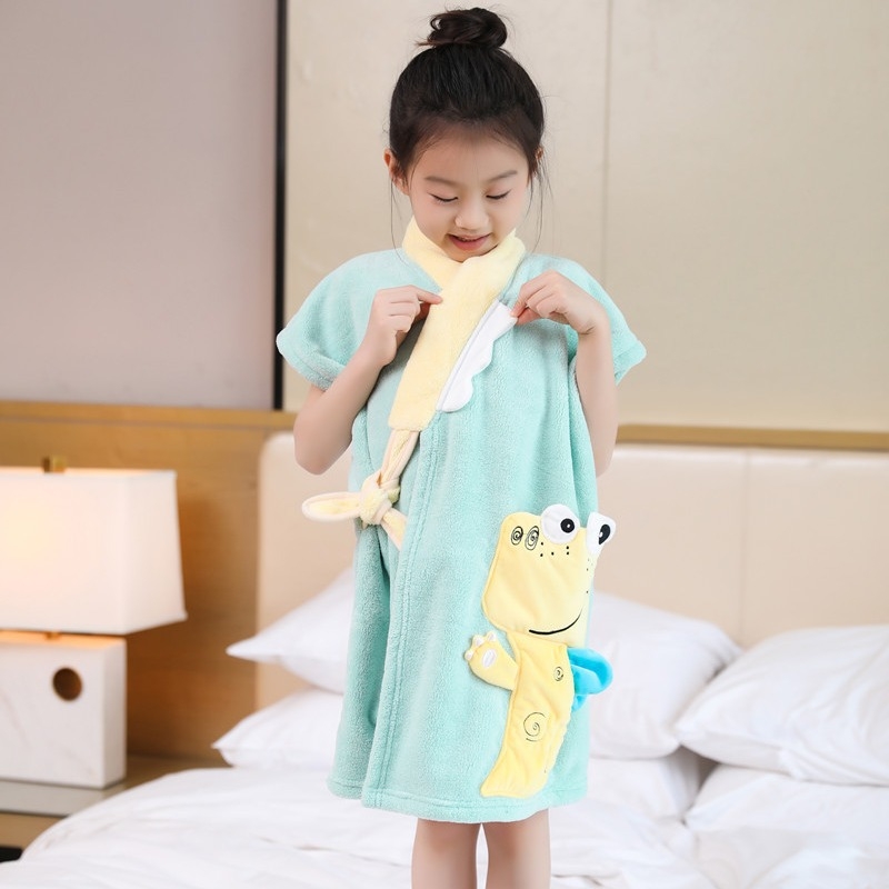 Prosop de baie cu glugă din coral fleece pentru copii — Wu xiu fang, 200–300 g, fir 150D, țesătură simplă