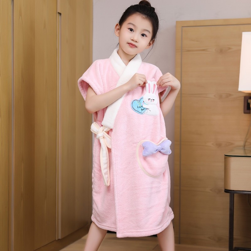 Prosop de baie cu glugă din coral fleece pentru copii — Wu xiu fang, 200–300 g, fir 150D, țesătură simplă