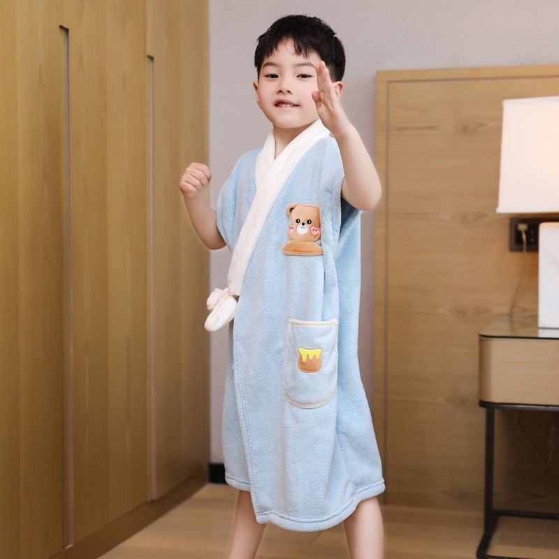 Prosop de baie cu glugă din coral fleece pentru copii — Wu xiu fang, 200–300 g, fir 150D, țesătură simplă