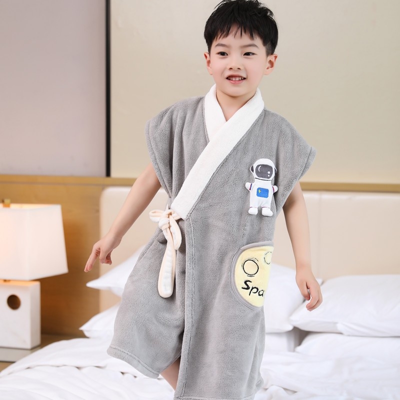 Prosop de baie cu glugă din coral fleece pentru copii — Wu xiu fang, 200–300 g, fir 150D, țesătură simplă