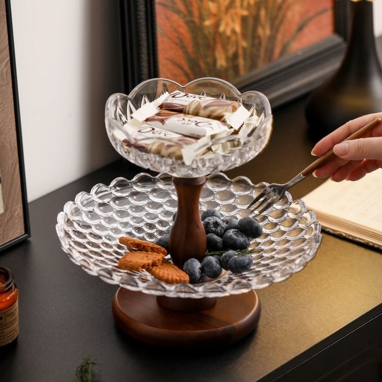 Dvigubo sluoksnio stiklinė vaisių lėkštė, retro nostalgijos stilius, Qian prekės ženklas, gimtadienio dovana, Kalėdų dovana