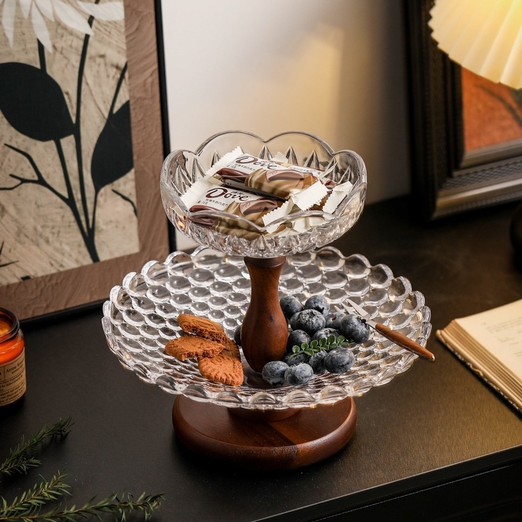 Dvigubo sluoksnio stiklinė vaisių lėkštė, retro nostalgijos stilius, Qian prekės ženklas, gimtadienio dovana, Kalėdų dovana