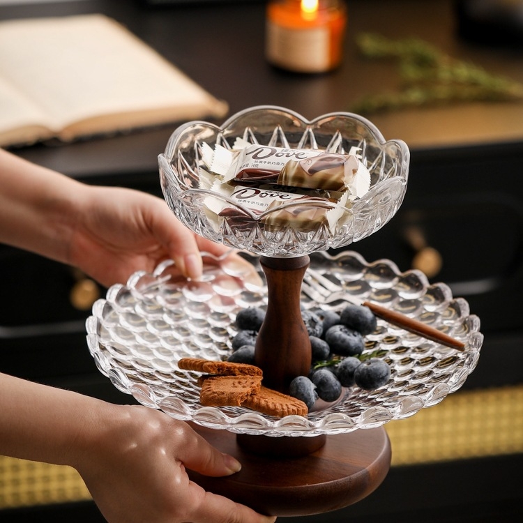 Dvigubo sluoksnio stiklinė vaisių lėkštė, retro nostalgijos stilius, Qian prekės ženklas, gimtadienio dovana, Kalėdų dovana