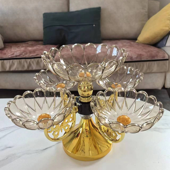 Europos stiliaus daugiasluoksnė sukiojama vaisių lėkštė su krištolo efektu (Medžiaga: Plastikas; Paviršiaus apdaila: elektroplatingas; Pakuotė: kartono pakuotė)