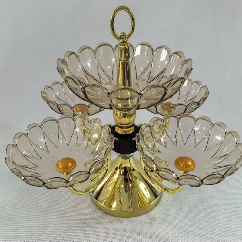 Europos stiliaus daugiasluoksnė sukiojama vaisių lėkštė su krištolo efektu (Medžiaga: Plastikas; Paviršiaus apdaila: elektroplatingas; Pakuotė: kartono pakuotė)