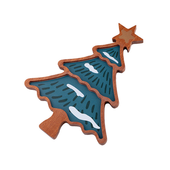 Чиния за коледни лакомства, дървена, със забавни еленови рога, квадратна форма, ивици