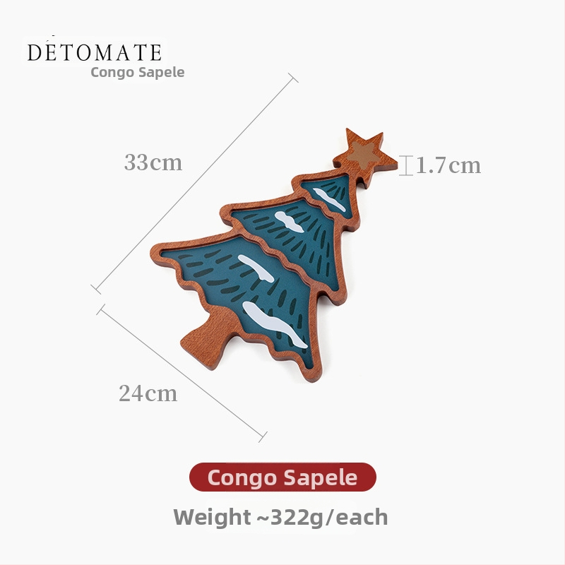 Чиния за коледни лакомства, дървена, със забавни еленови рога, квадратна форма, ивици