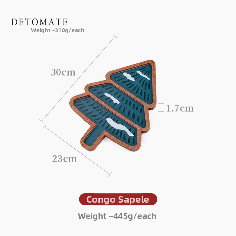Чиния за коледни лакомства, дървена, със забавни еленови рога, квадратна форма, ивици
