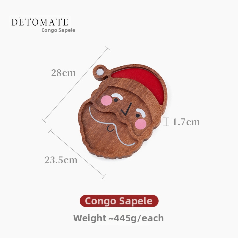 Чиния за коледни лакомства, дървена, със забавни еленови рога, квадратна форма, ивици