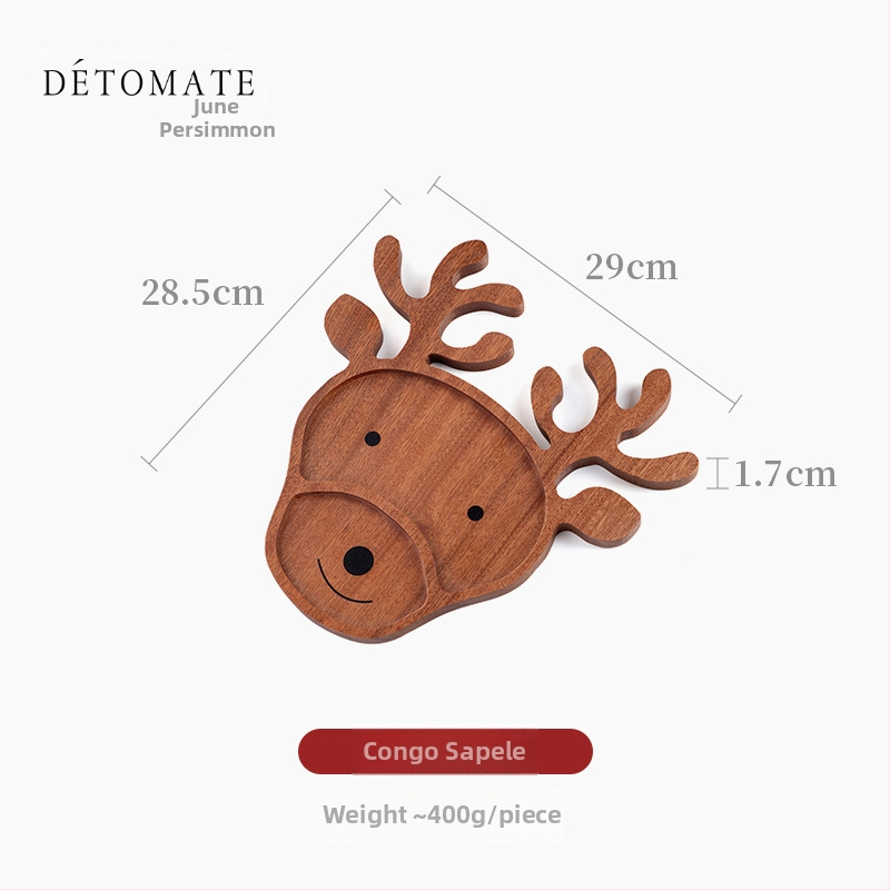 Чиния за коледни лакомства, дървена, със забавни еленови рога, квадратна форма, ивици