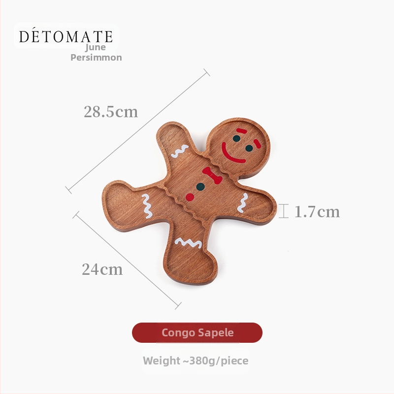 Чиния за коледни лакомства, дървена, със забавни еленови рога, квадратна форма, ивици