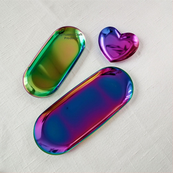 Ümmargune metallist taldrik – vasest elektroplaadiga kaetud, kerge luksuslik retro stiil, mitmesugused mustrid, sobib puuviljade, kookide ja tee serveerimiseks