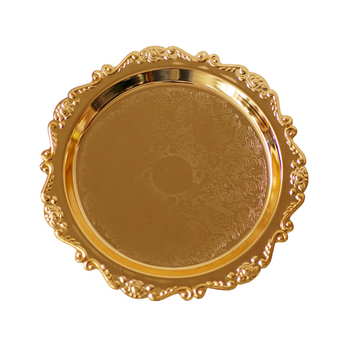 Ümmargune metallist taldrik – vasest elektroplaadiga kaetud, kerge luksuslik retro stiil, mitmesugused mustrid, sobib puuviljade, kookide ja tee serveerimiseks