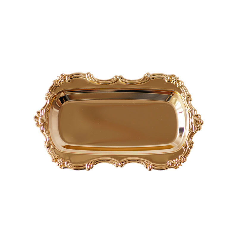 Ümmargune metallist taldrik – vasest elektroplaadiga kaetud, kerge luksuslik retro stiil, mitmesugused mustrid, sobib puuviljade, kookide ja tee serveerimiseks