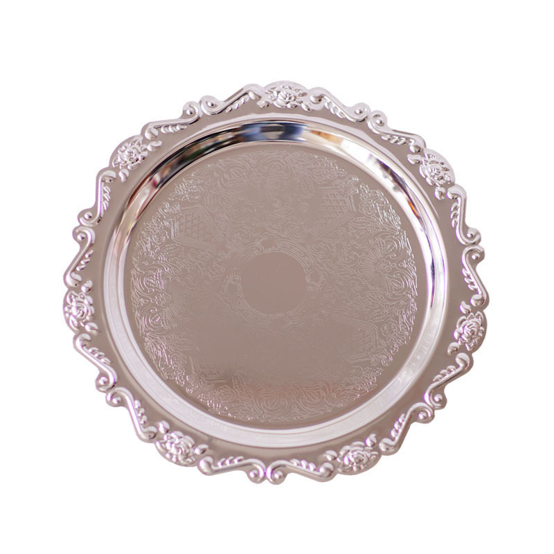 Ümmargune metallist taldrik – vasest elektroplaadiga kaetud, kerge luksuslik retro stiil, mitmesugused mustrid, sobib puuviljade, kookide ja tee serveerimiseks