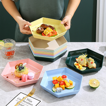 Hexagoninis didelis vaisių padėklas Naujiesiems Metams – namų svetainė, kavos staliukas, užkandžių padėklas, plastikas, pritaikymas galimas, stilius Light Luxury, prekės ženklas McInch/Mingsket