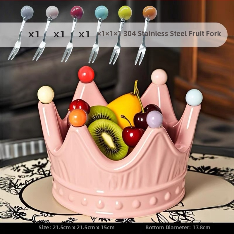 Portselani krooni kujuline puuviljade taldrik koos puuviljakahvaga, kerge luksuslik retro stiil, premium kvaliteet