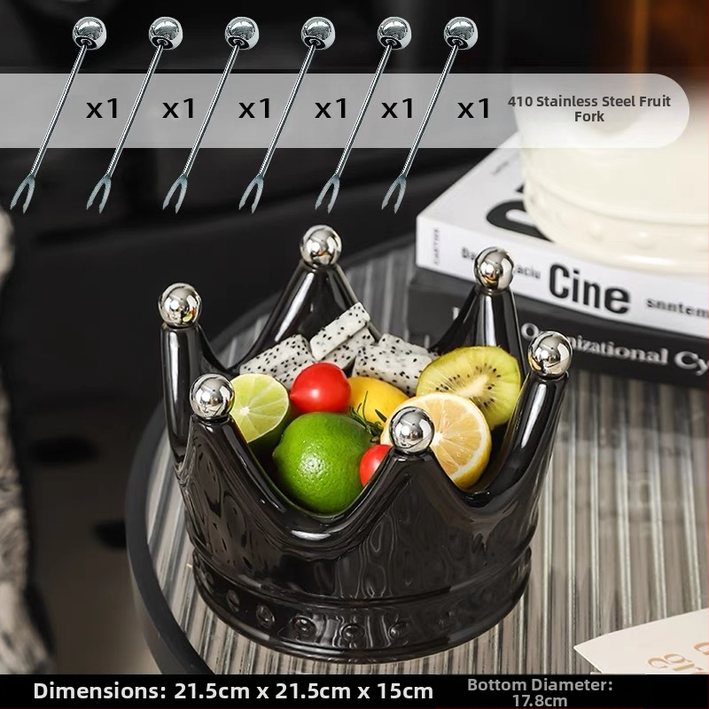 Portselani krooni kujuline puuviljade taldrik koos puuviljakahvaga, kerge luksuslik retro stiil, premium kvaliteet