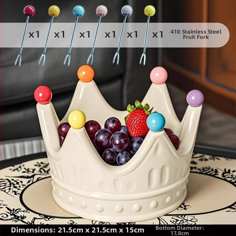 Portselani krooni kujuline puuviljade taldrik koos puuviljakahvaga, kerge luksuslik retro stiil, premium kvaliteet