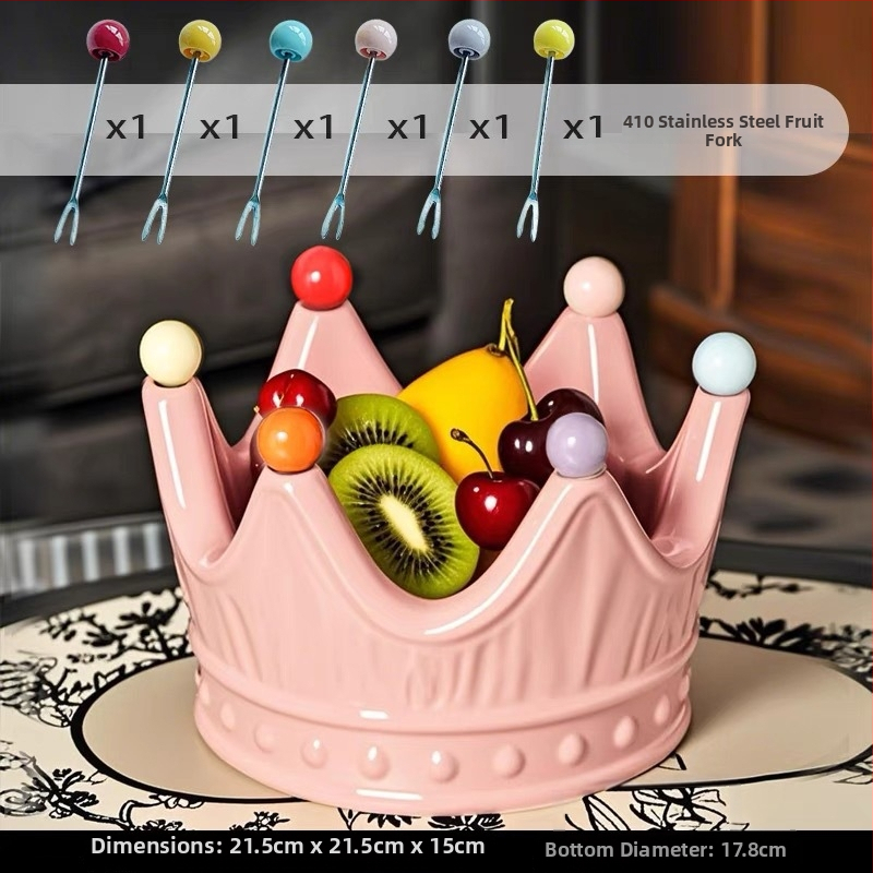 Portselani krooni kujuline puuviljade taldrik koos puuviljakahvaga, kerge luksuslik retro stiil, premium kvaliteet