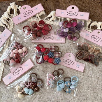 Dodatci za kosu od tkanine u obliku srca s kariranim uzorkom – ručno rađeno, dječja serija princeza (gumice za kosu i vrpce za kosu)