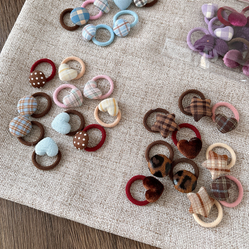 Dodatci za kosu od tkanine u obliku srca s kariranim uzorkom – ručno rađeno, dječja serija princeza (gumice za kosu i vrpce za kosu)