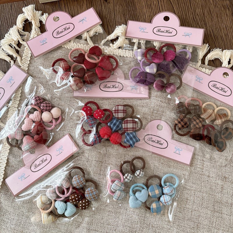 Dodatci za kosu od tkanine u obliku srca s kariranim uzorkom – ručno rađeno, dječja serija princeza (gumice za kosu i vrpce za kosu)