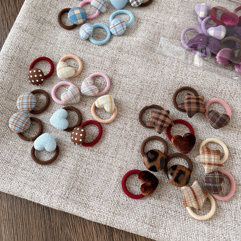 Dodatci za kosu od tkanine u obliku srca s kariranim uzorkom – ručno rađeno, dječja serija princeza (gumice za kosu i vrpce za kosu)