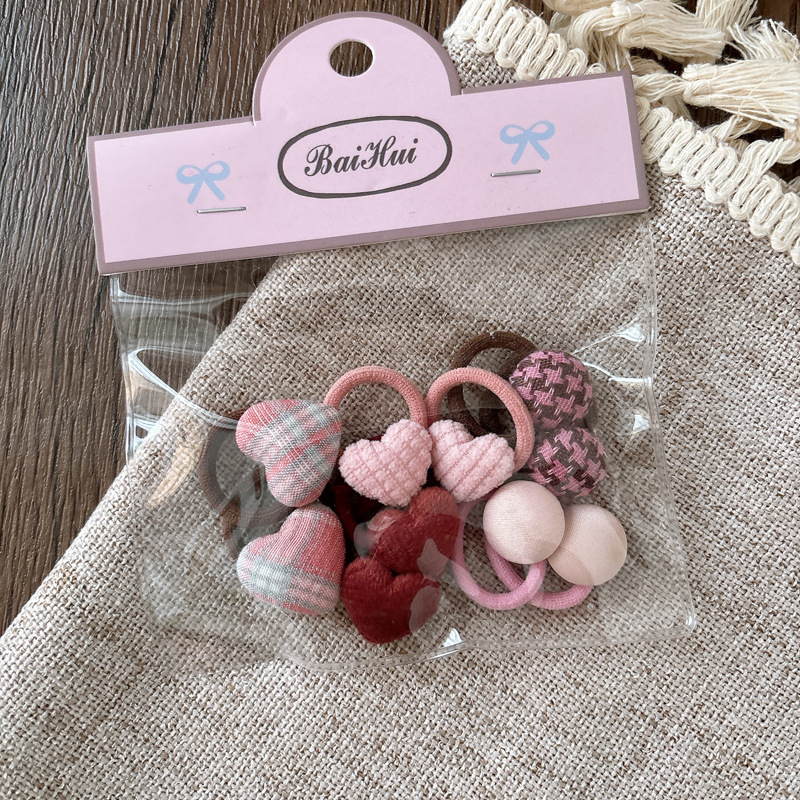 Dodatci za kosu od tkanine u obliku srca s kariranim uzorkom – ručno rađeno, dječja serija princeza (gumice za kosu i vrpce za kosu)