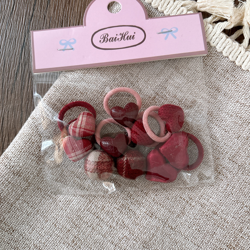 Dodatci za kosu od tkanine u obliku srca s kariranim uzorkom – ručno rađeno, dječja serija princeza (gumice za kosu i vrpce za kosu)