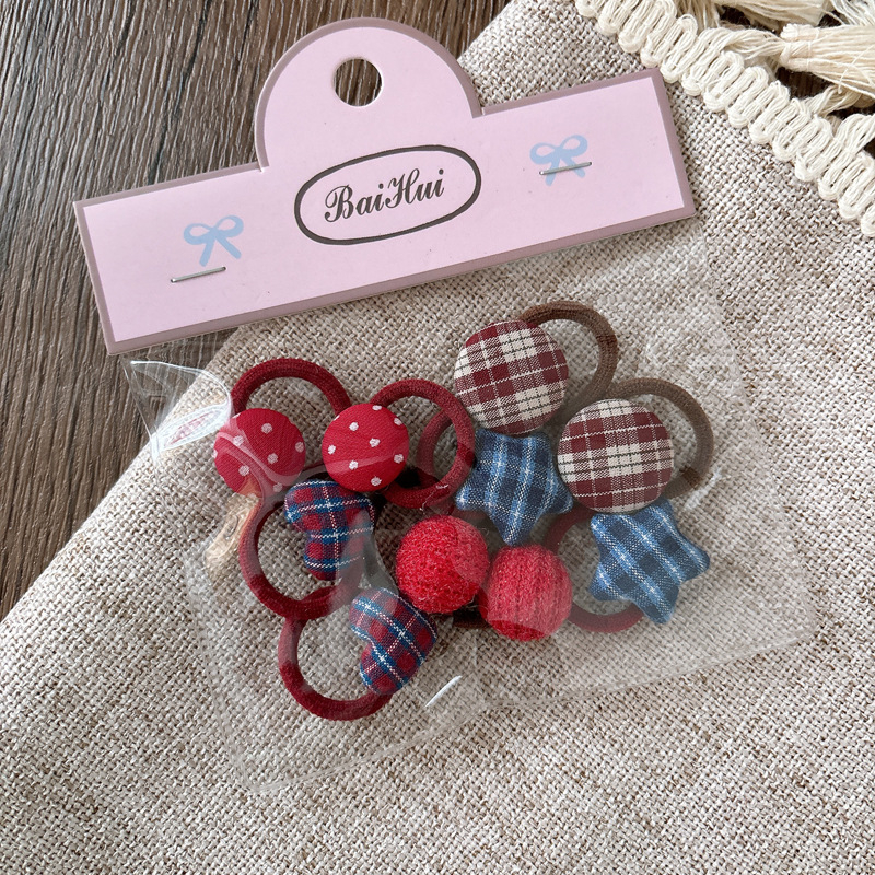 Dodatci za kosu od tkanine u obliku srca s kariranim uzorkom – ručno rađeno, dječja serija princeza (gumice za kosu i vrpce za kosu)