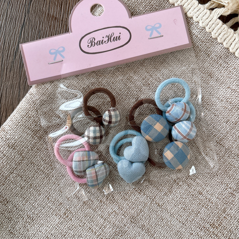 Dodatci za kosu od tkanine u obliku srca s kariranim uzorkom – ručno rađeno, dječja serija princeza (gumice za kosu i vrpce za kosu)