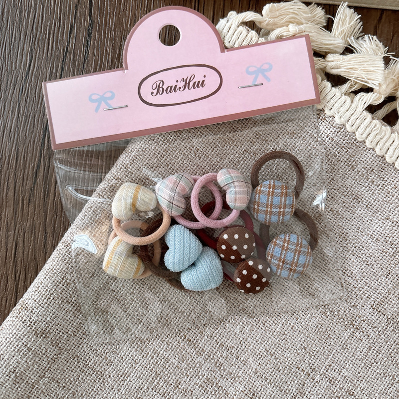 Dodatci za kosu od tkanine u obliku srca s kariranim uzorkom – ručno rađeno, dječja serija princeza (gumice za kosu i vrpce za kosu)