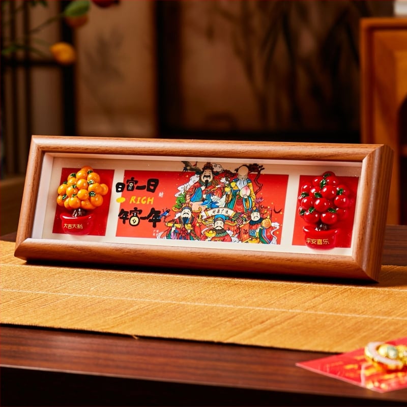 Piecu bagātības dievu dekoratīvā glezna dzīvojamai istabai un gaitenim, masīvkoks, ķīniešu stils, drukas tehnika.